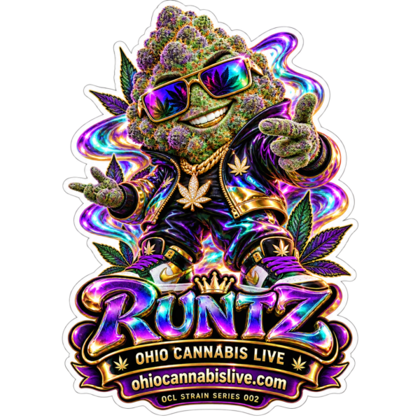 Runtz collectible digital sticker with Ohio Cannabis Live branding and ohiocannabislive.com